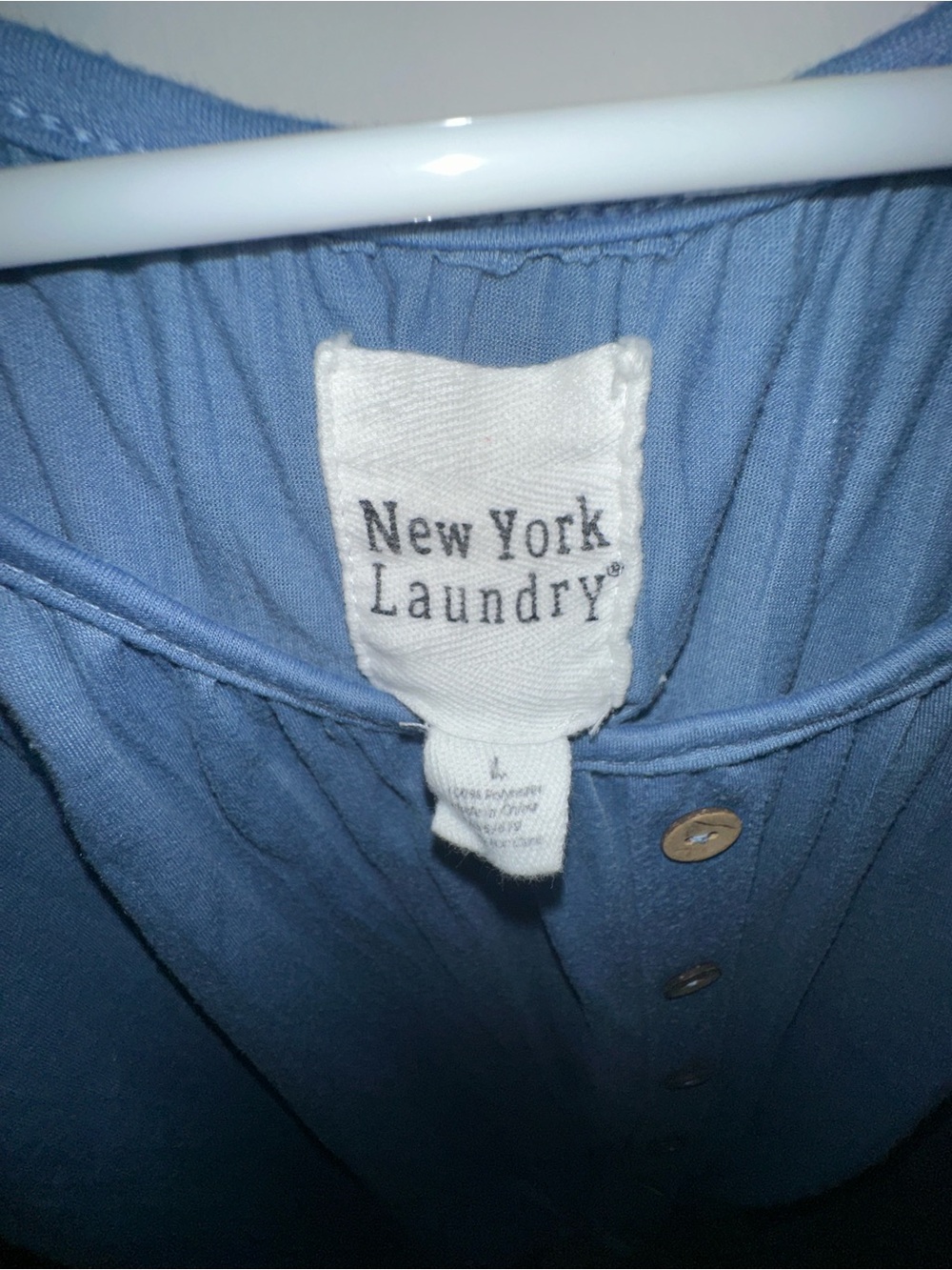 New York Laundry Dusty Blue Button-Front Crochet Sleeve Blouse - Picture 3 of 3